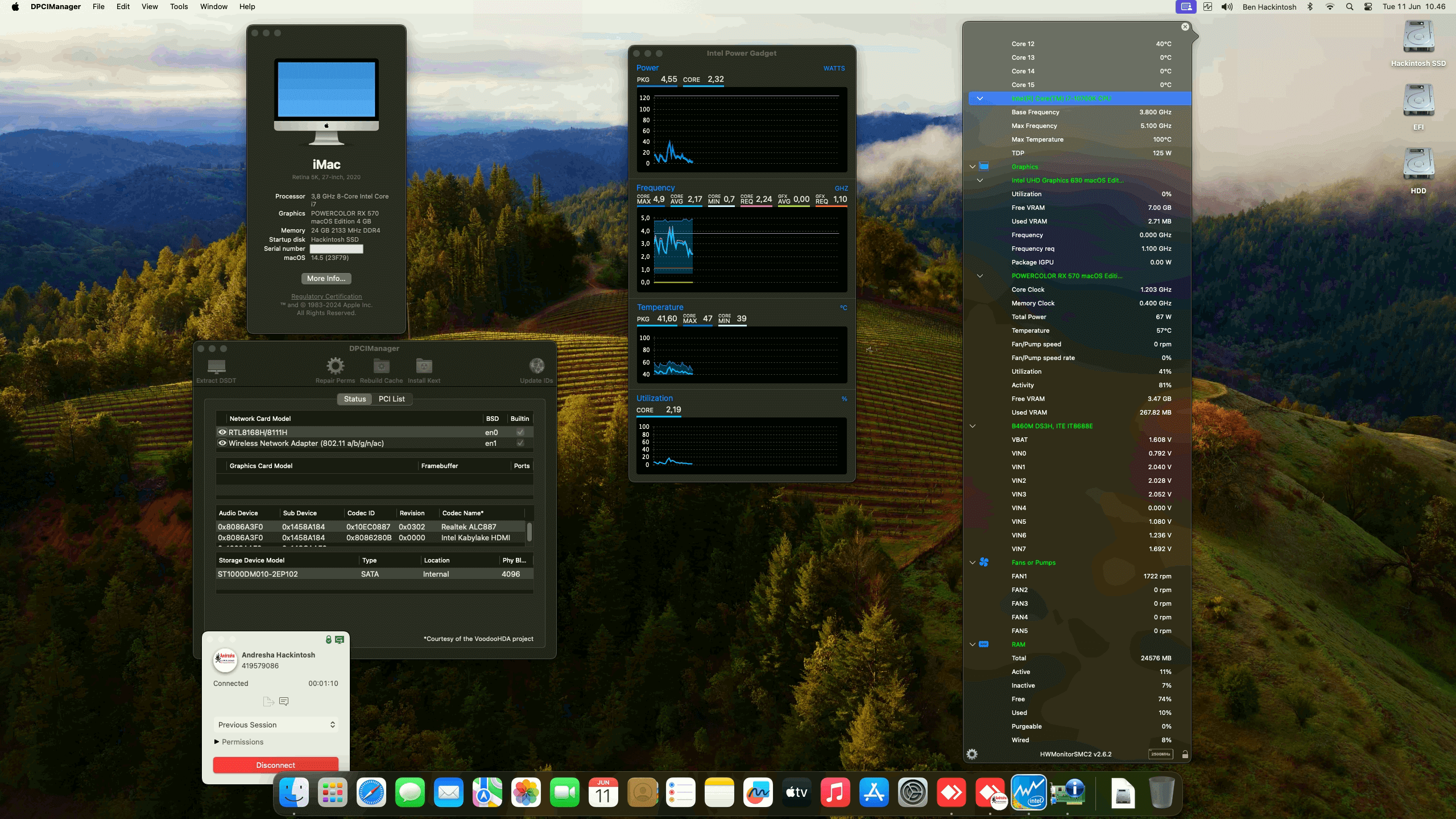 Success Hackintosh macOS Sonoma 14.5 Build 23F79 in Gigabyte B460M DS3H + Intel Core i7 10700K + PowerColor RX 570